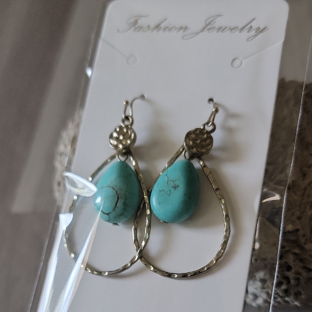 Faux Turquoise and Gold Teardrop Earrings